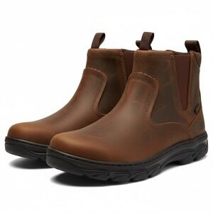 Skechers Relaxed Fit Mens Brown Leather Side Zip Boots 64839EWW Size 8.5 Wide